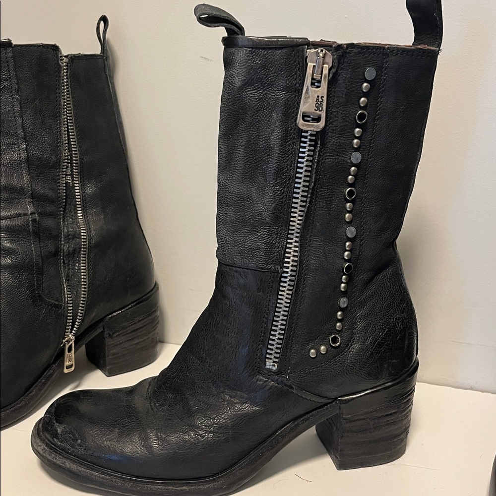 A.S.98 Black Ankle Boots with Side Zipper